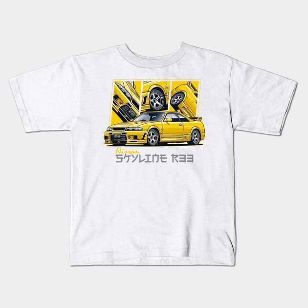 Nissan Skyline r33 GTR, JDM Car Kids T-Shirt by T-JD